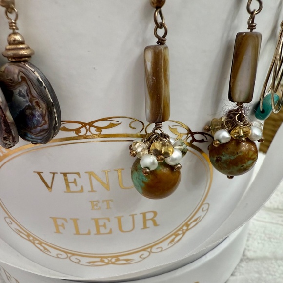 4 pairs of earrings sterling silver red coral, turquoise, mother of pearl dangle - Picture 3 of 7